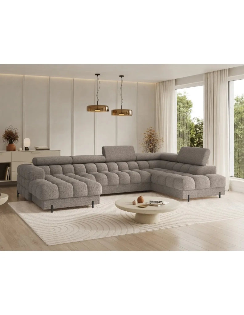 Divano panoramico convertibile Beige scuro angolo destro FERARIA 358x93x202cm