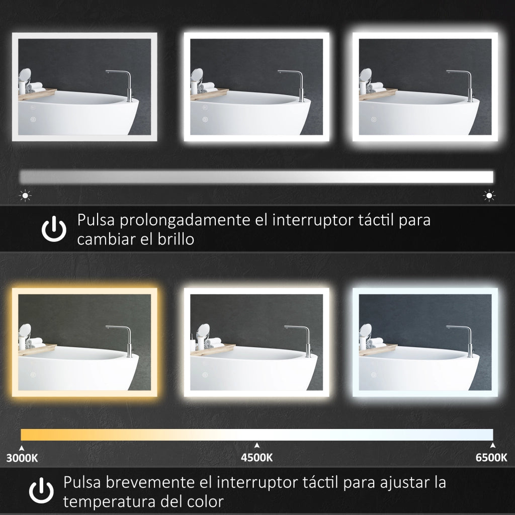 Specchio da Bagno con Luci LED Regolabili Antivaho ¨C zephmum ¨C Bianco 80x60 cm