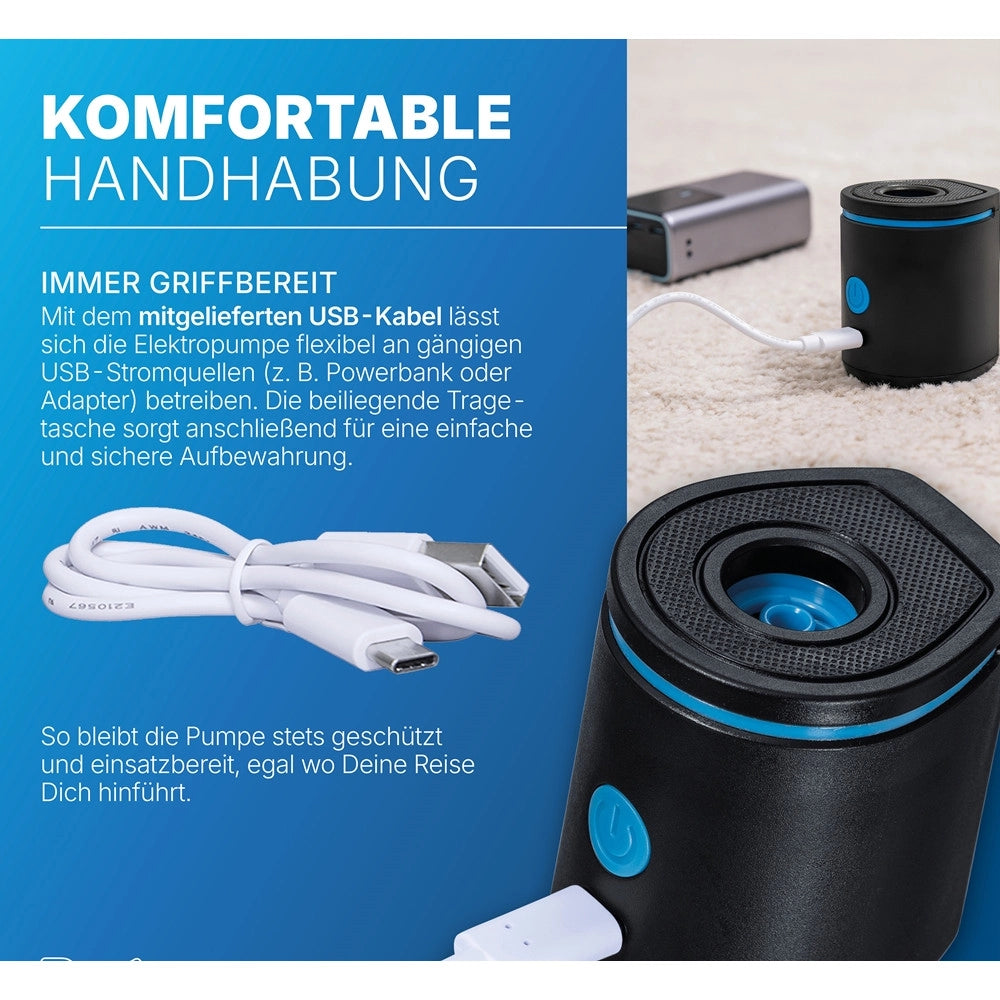 Trade Shop - Pompa Di Gonfiaggio Elettrico Powertouch Pocket Usb Da 90 L/min Con 3 Adattatori 62289 -