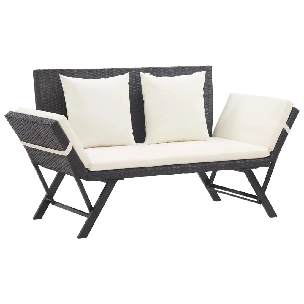 Panca da giardino mobili da esterno per patio mobili da terrazza con cuscini 176 cm resina intrecciata nera 02_0011594