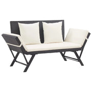 Panca da giardino mobili da esterno per patio mobili da terrazza con cuscini 176 cm resina intrecciata nera 02_0011594