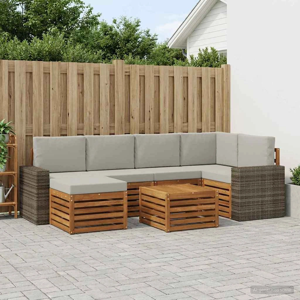 Set di divani da esterno 7 pz Naturale e Grigio Chiaro 3384607