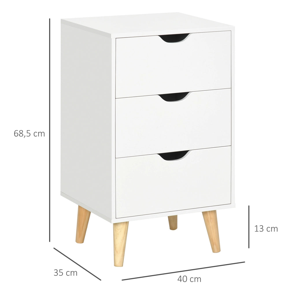 Comodino con 3 cassetti ¨C Xylo ¨C bianco, stile scandinavo, 40x35x68,5 cm