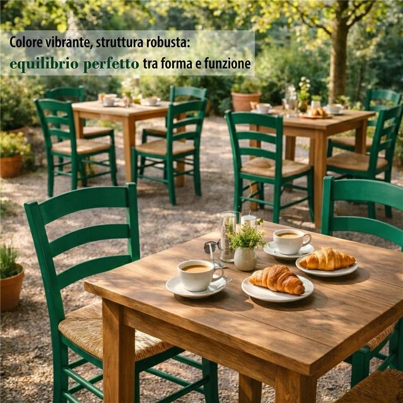 SET 2 SEDIE PAESANA IN LEGNO CON SEDUTA IN PAGLIA E SCHIENALE ALTO 42X40X87H CM COLORE VERDE