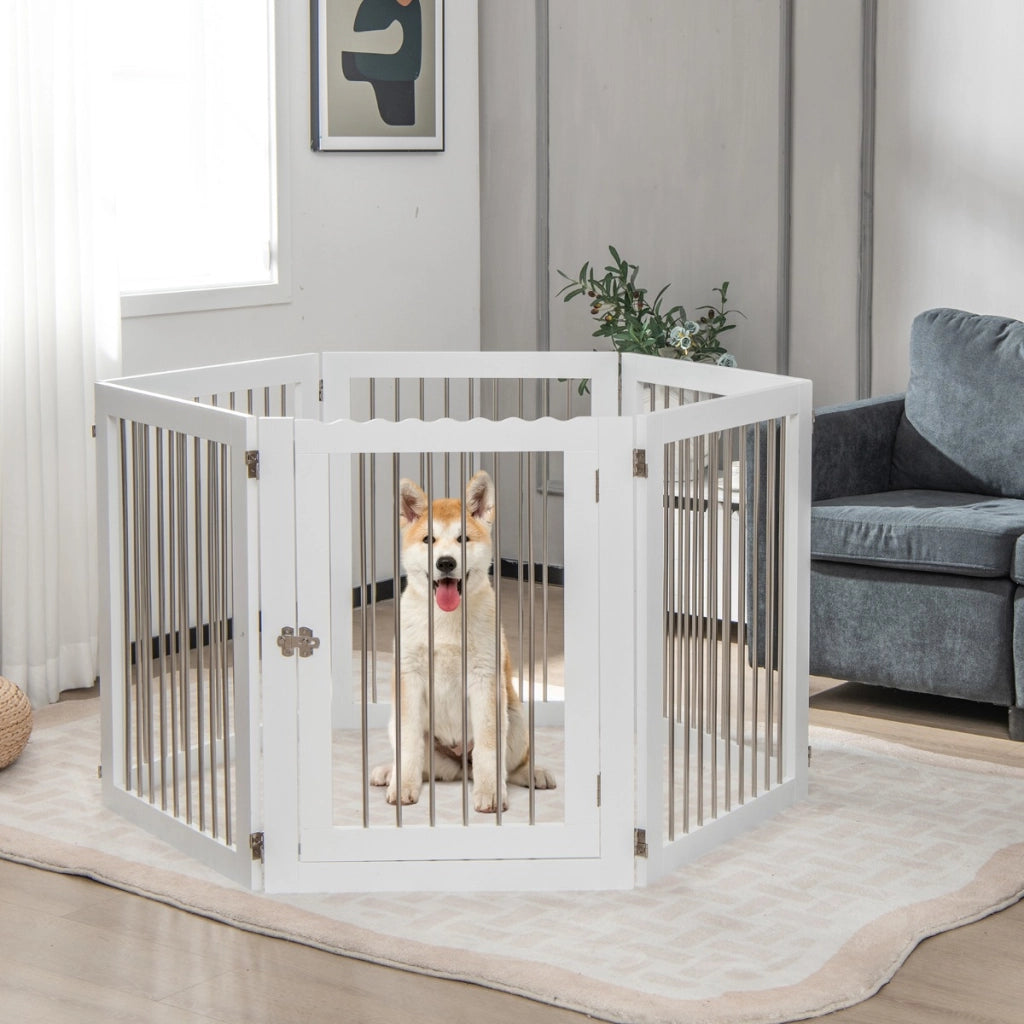 Recinzione per animali domestici con 6 pannelli, Box per animali domestici 366x80cm Bianco-Cancelli
