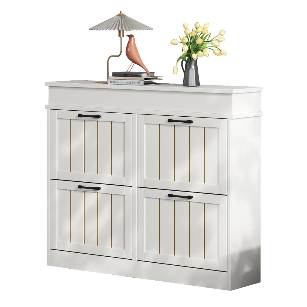 Scarpiera con 4 ante a ribalta e 8 ripiani regolabili; per ingresso e corridoio; in MDF; bianco; 105 × 24 × 83 cm