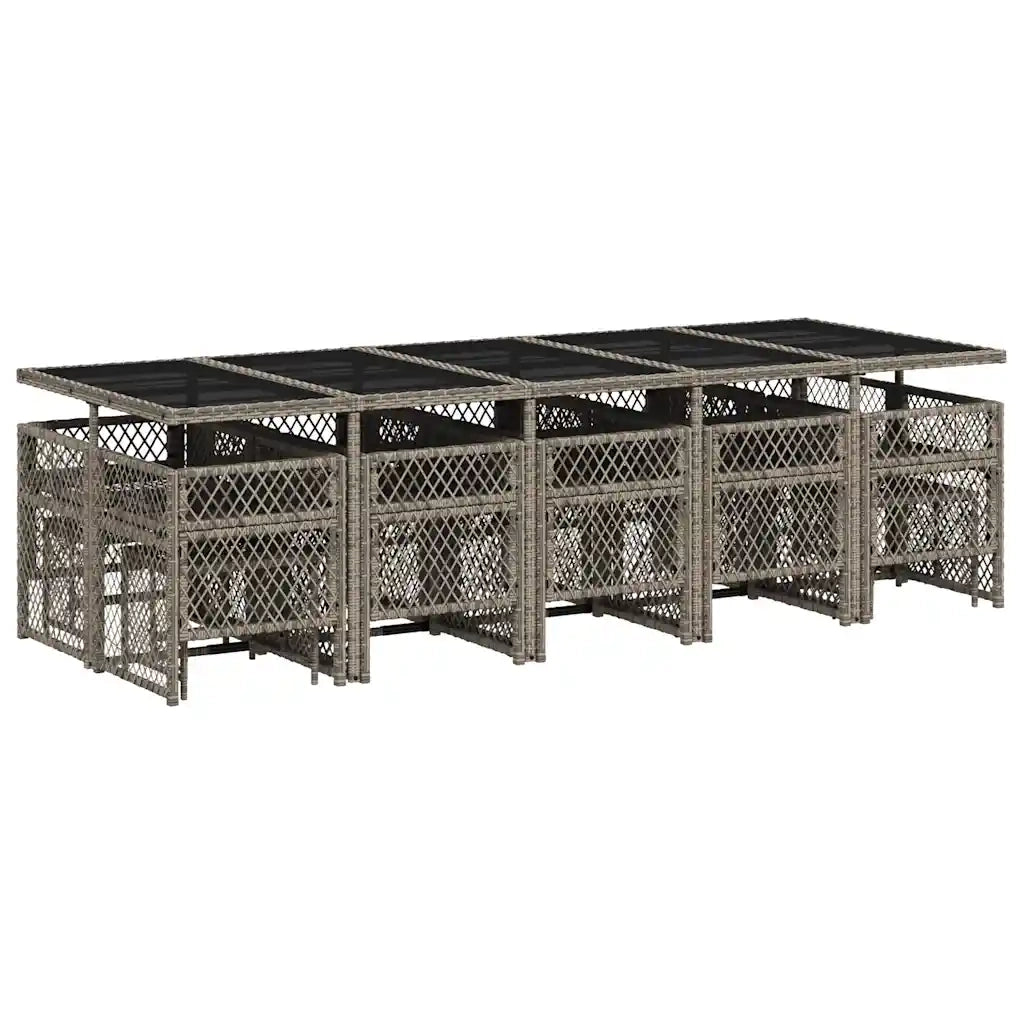 Set da Pranzo da Giardino 15 pz con Cuscini Grigio Polyrattan 3210812