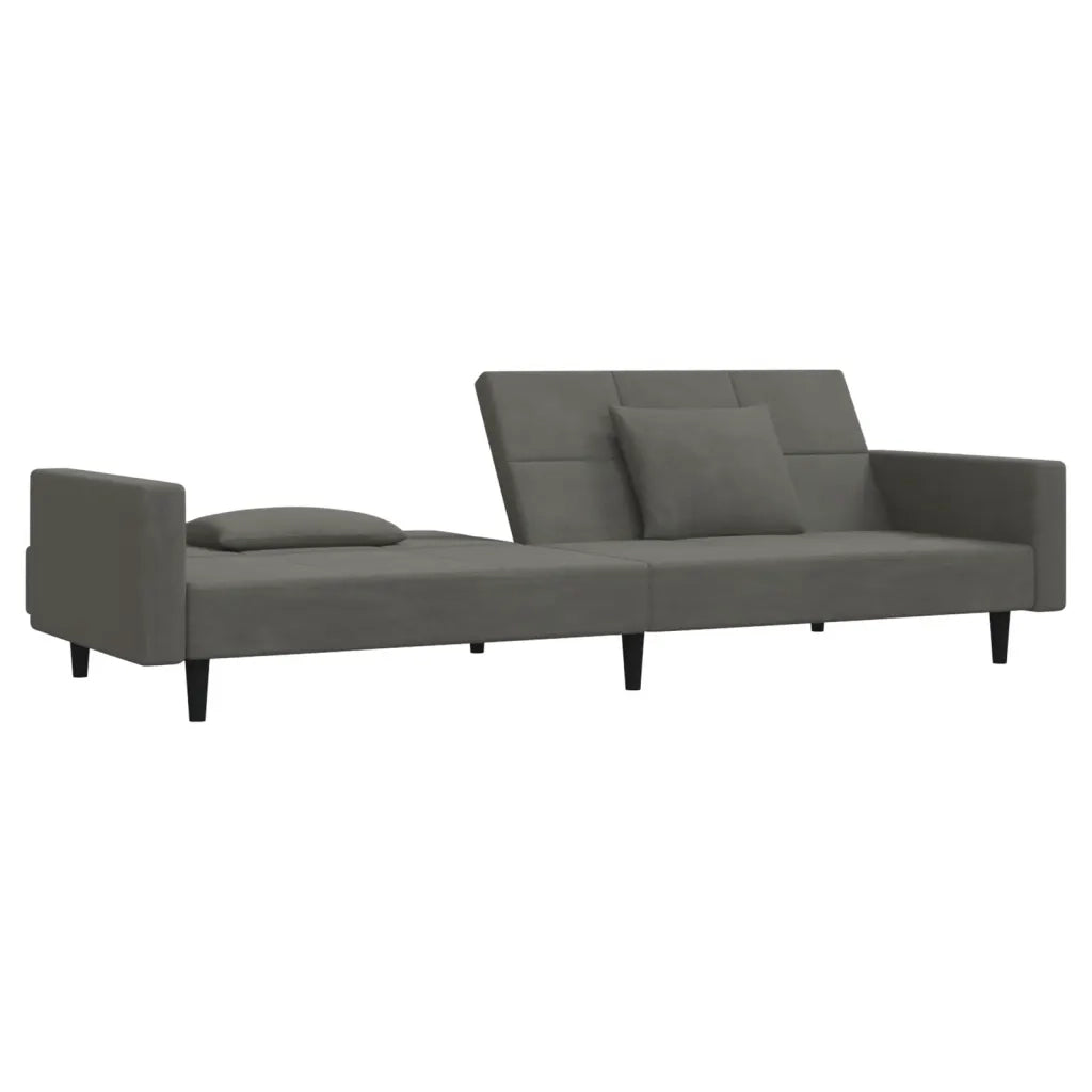 Divano Letto a 2 Posti con 2 Cuscini Grigio Scuro in Velluto 375817