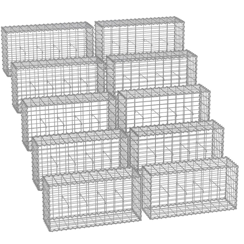 Set di 10 gabbioni per pietre gabbia metallica cestino per pietre maglia 5 x 10 cm zincato muro decorazione da giardino 100 x 50 x 30 cm grigio 12_0005953