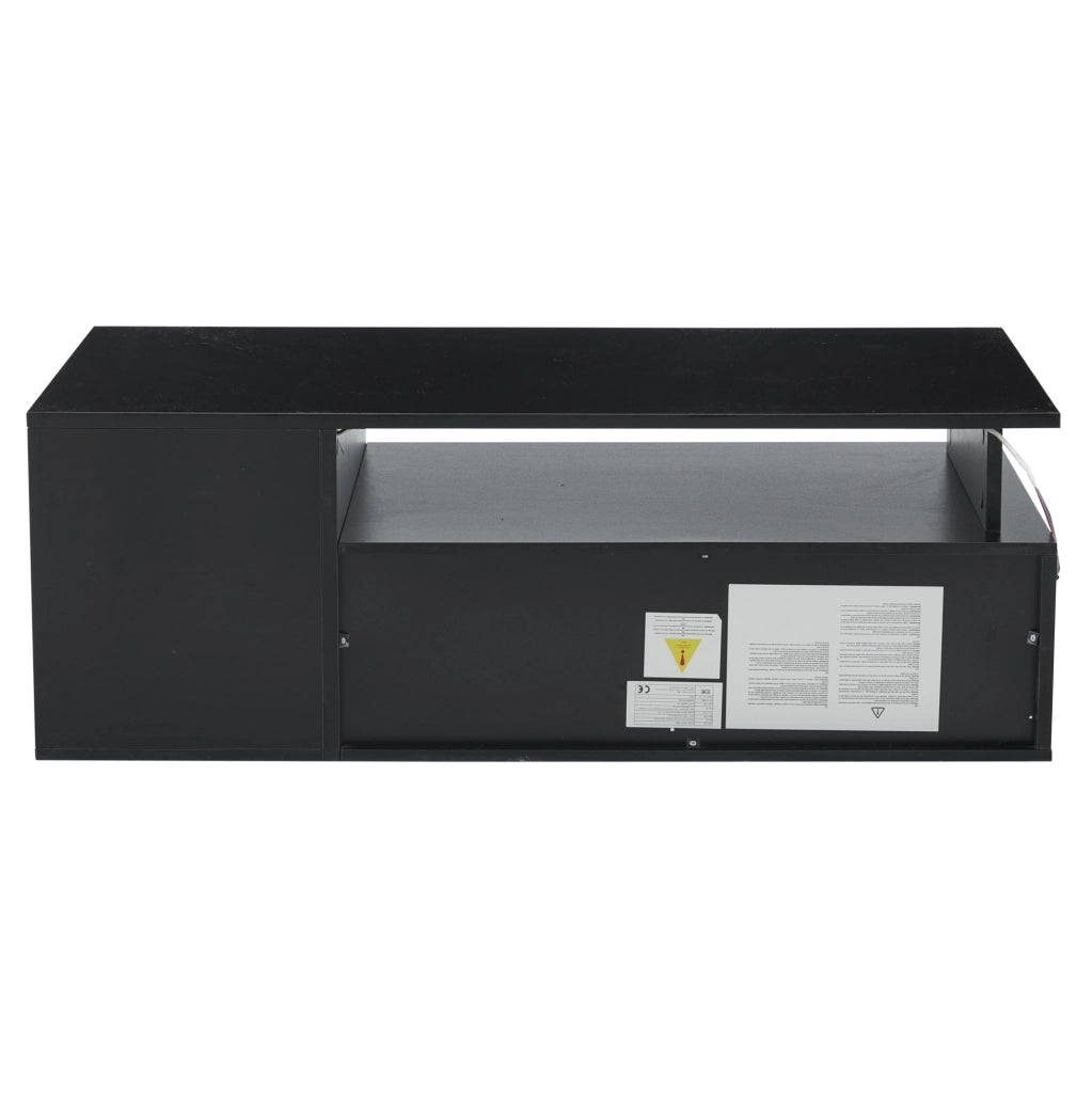 Tavolino da caffè 100x50x35 cm con LED; 2 cassetti; ripiano semiaperto; nero lucido