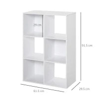 Libreria Bianca per Casa e Ufficio, Scaffale dal Design Moderno con 6 Scomparti in Legno, 91.5x29.5x61.5cm