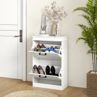 Scarpiera Moderna con 2 Cassetti Ribaltabili per 10 Paia di Scarpe e Ripiano Regolabile, 54x24x82.5cm, Bianco