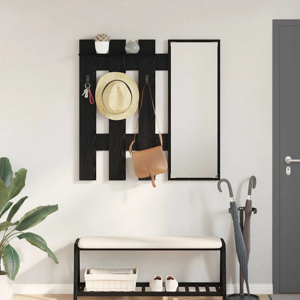 Appendiabiti a muro con specchio Rovere Nero 100 x 10 x 100 cm CFW4590856