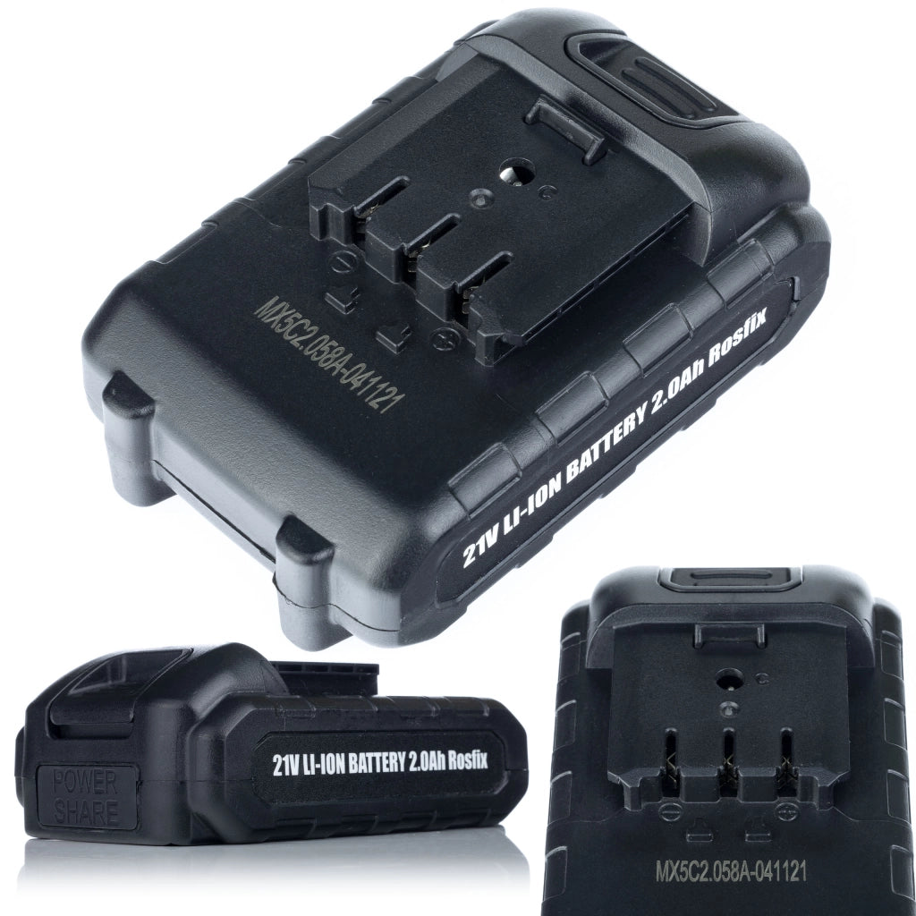 Batteria Li-Ion 2Ah per Utensili Elettrici Rosfix Serie Animal – 21V, Sistema di Controllo Elettronico