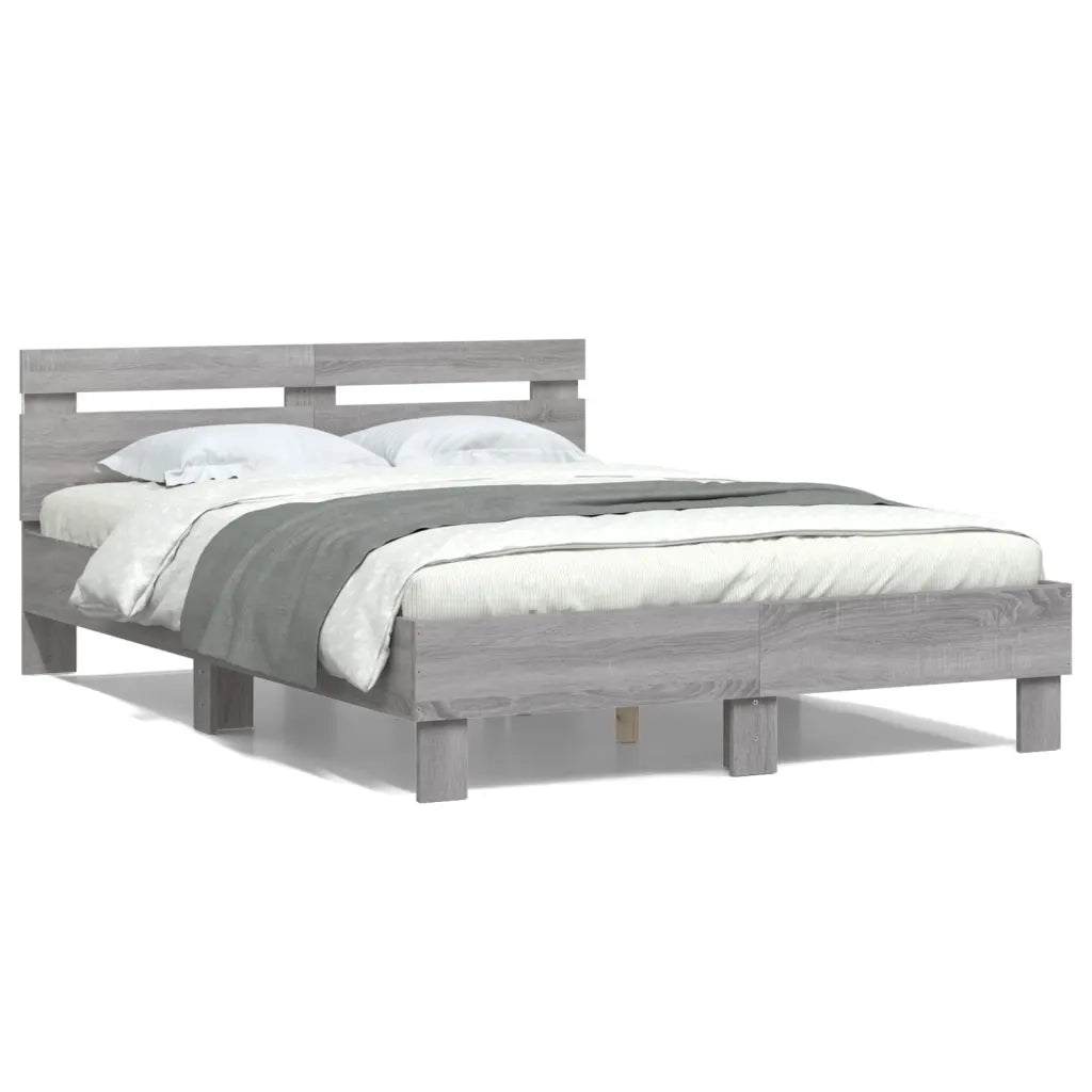 Giroletto con Testiera e LED-Struttura Letto con testiera Grigio Sonoma 135x190 cm 198567