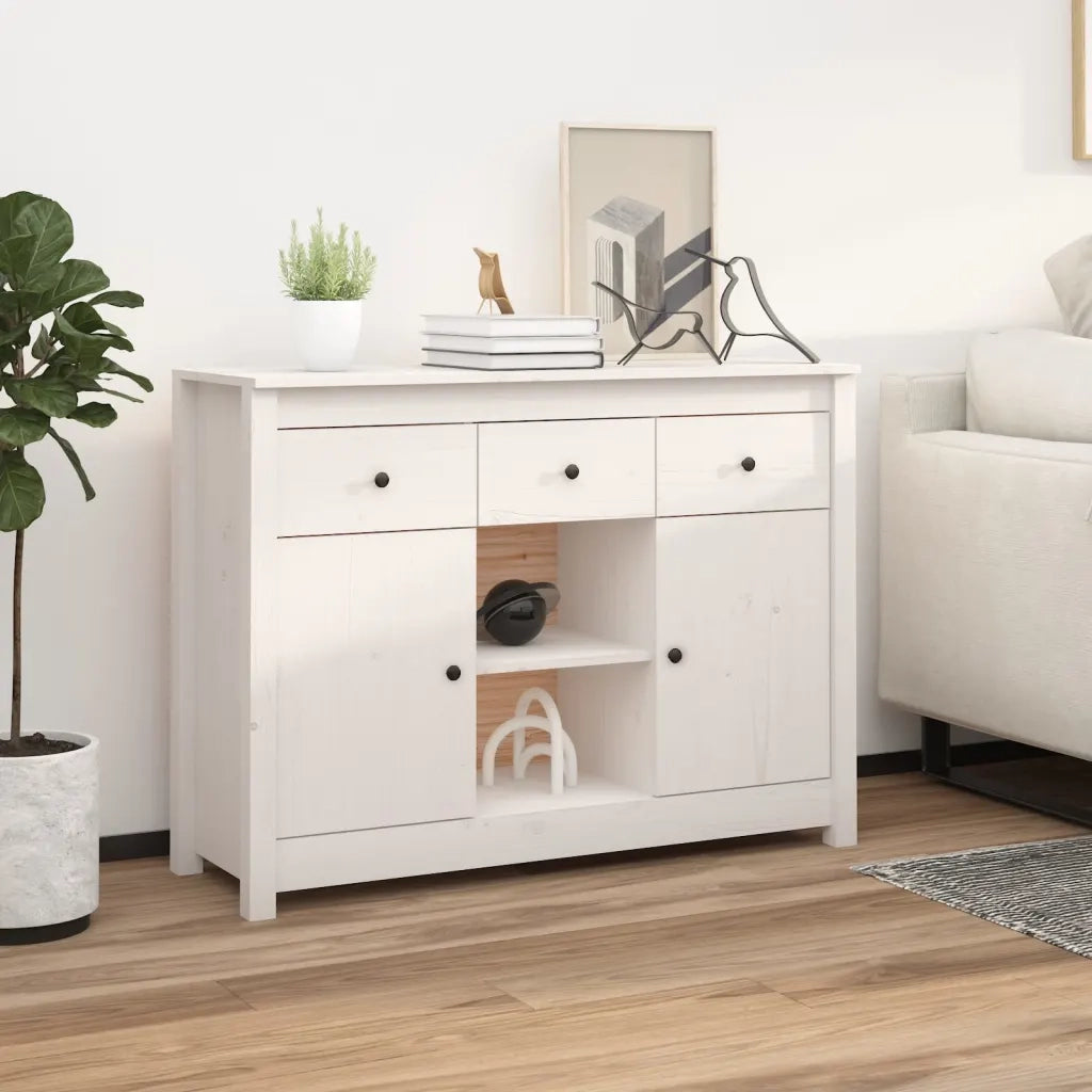 Credenza Bianca 100x35x74,5 cm in Legno Massello di Pino 814550