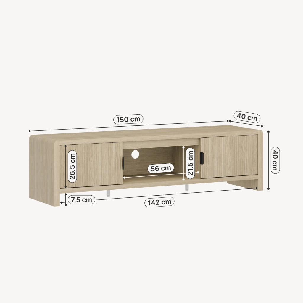 Mobile TV Lukkodso con 2 Ante e Vano Centrale Aperto 150x40x40 cm Effetto Rovere [en.casa]