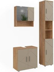 Set di mobili da bagno Irma, Beige, 60 cm, composto da mobile sottolavabo, specchiera e colonna alta