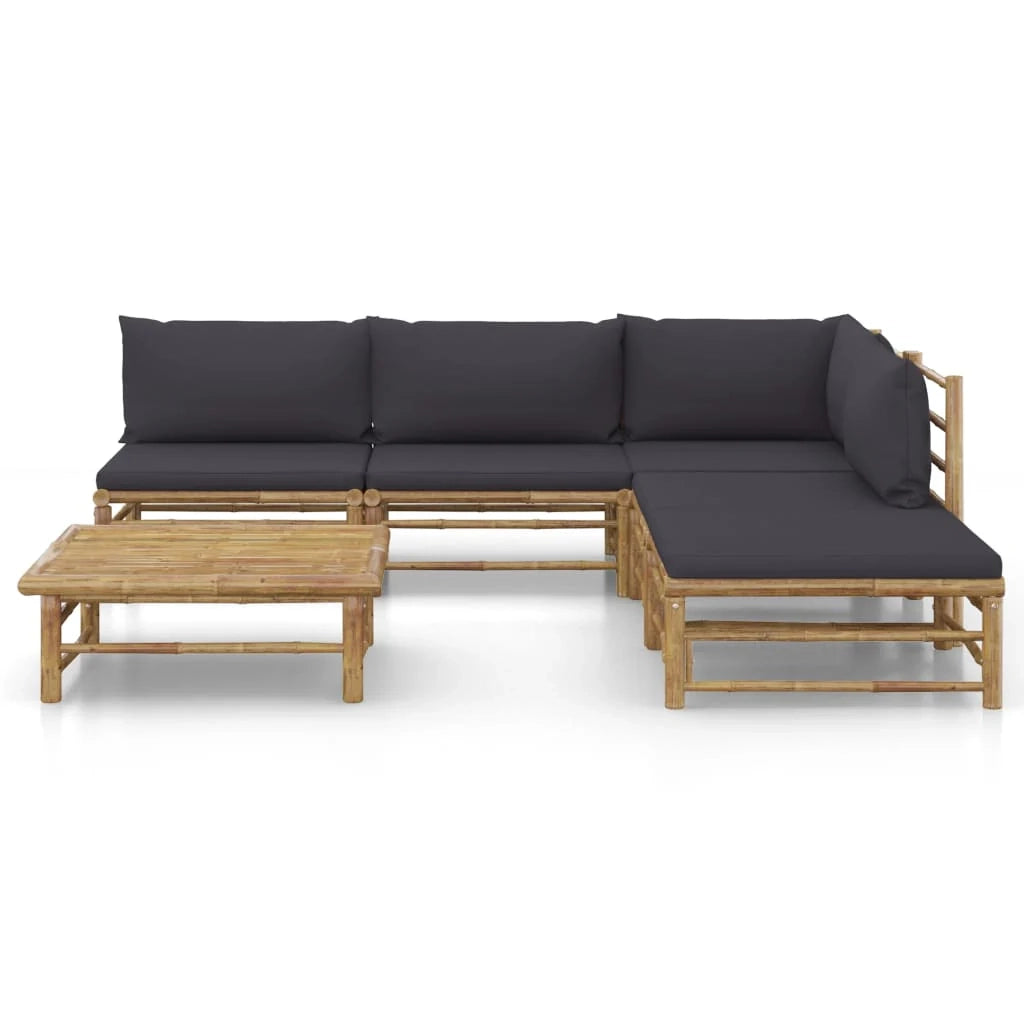 Set di mobili da giardino per esterni 6 pezzi con cuscini in bambù grigio scuro 02_0016784