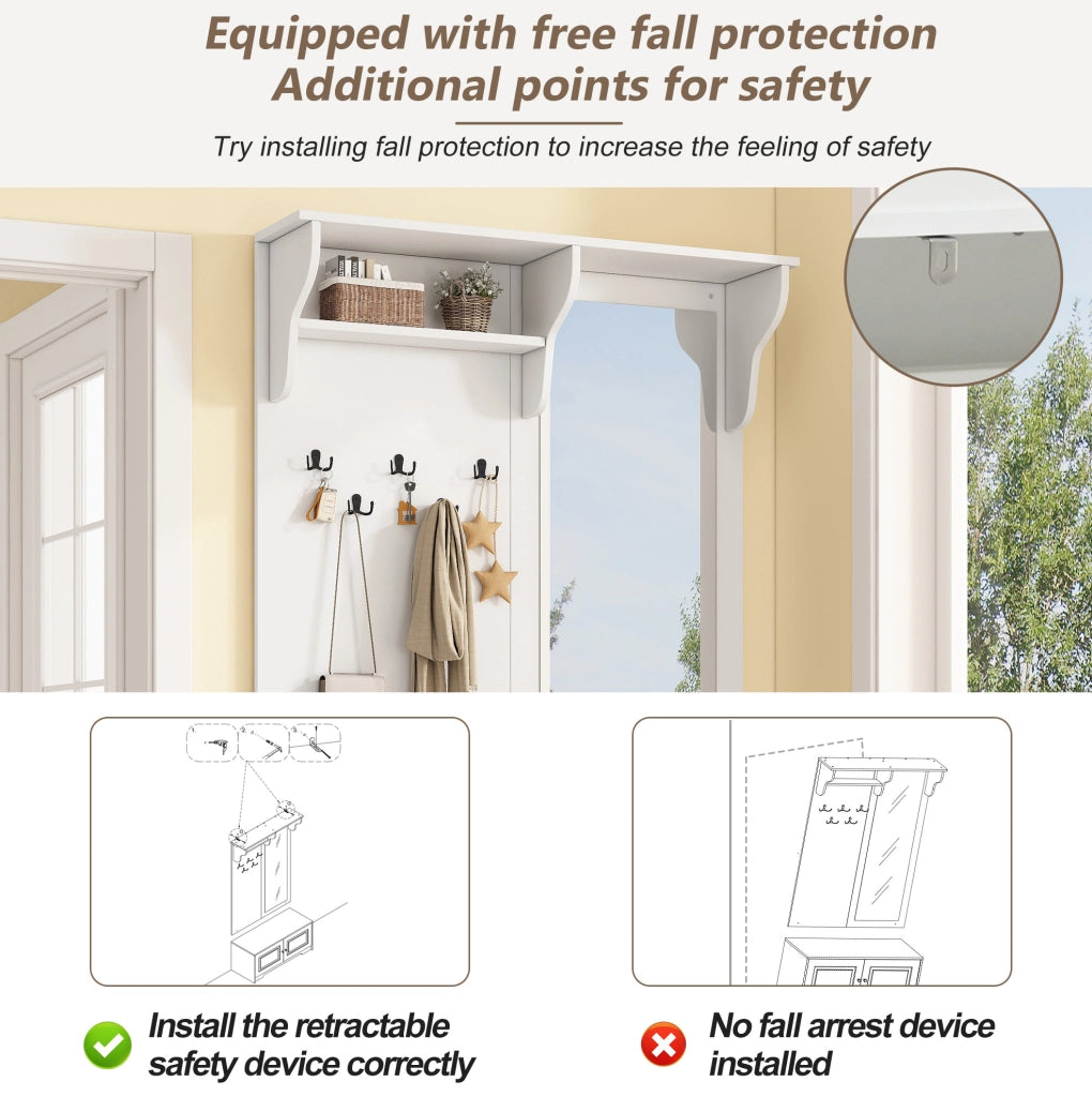 Mobile ingresso multifunzione 100 x 40 x 180 cm con specchio; 5 ganci; 2 vani; bianco