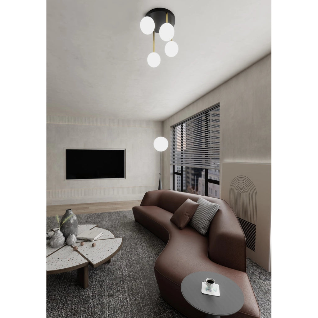 Lampada da soffitto Dolce in acciaio nero opaco e vetro opalino