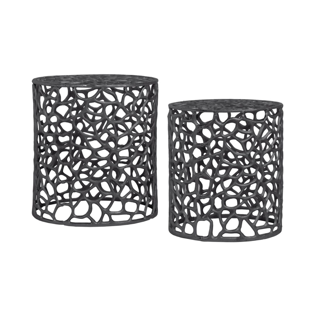 Set di 2 tavolini Delta in alluminio traforato nero