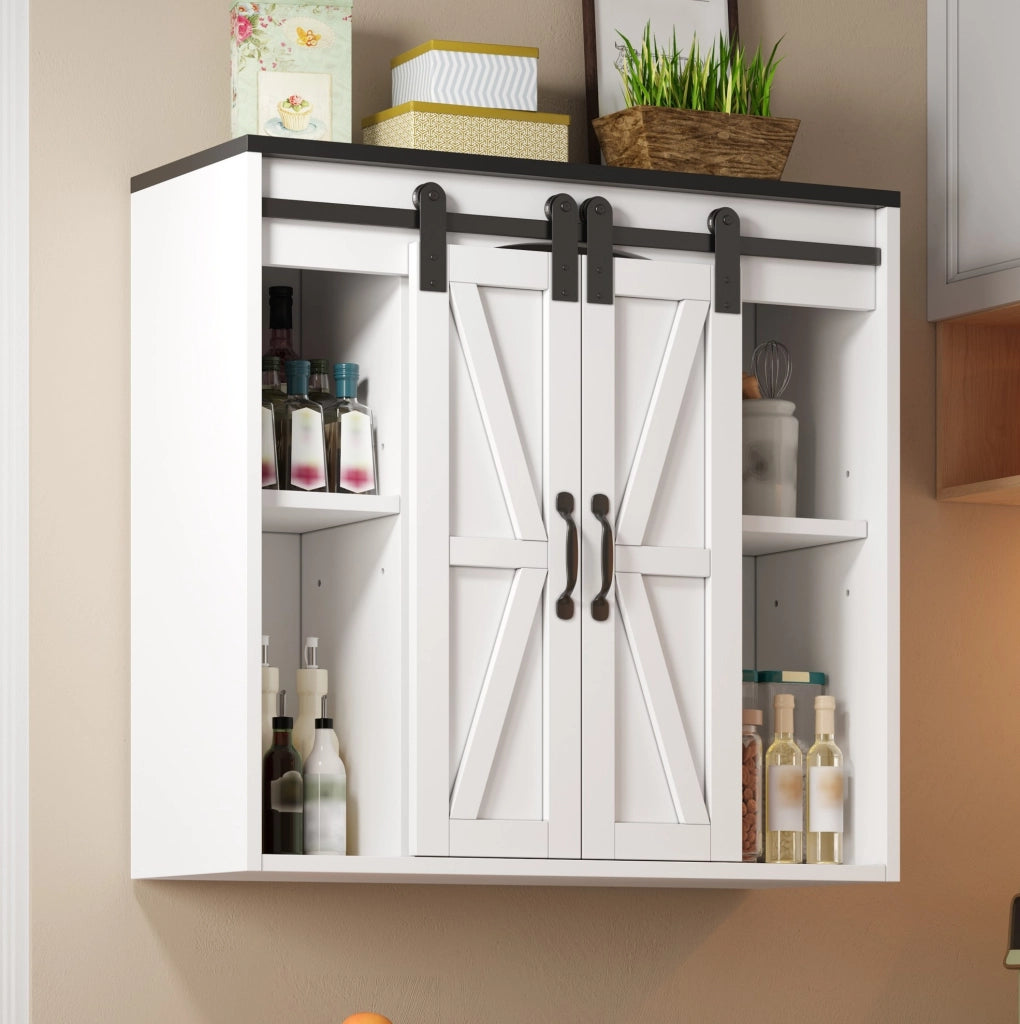 Mobile pensile da cucina con 2 ante scorrevoli e ripiani regolabili; 80x31x76 cm; MDF bianco