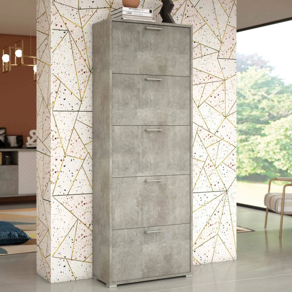 Mobile Portascarpe Anina, Scarpiera 30 Paia Made in Italy, 67x28x183h cm Grigio Cemento