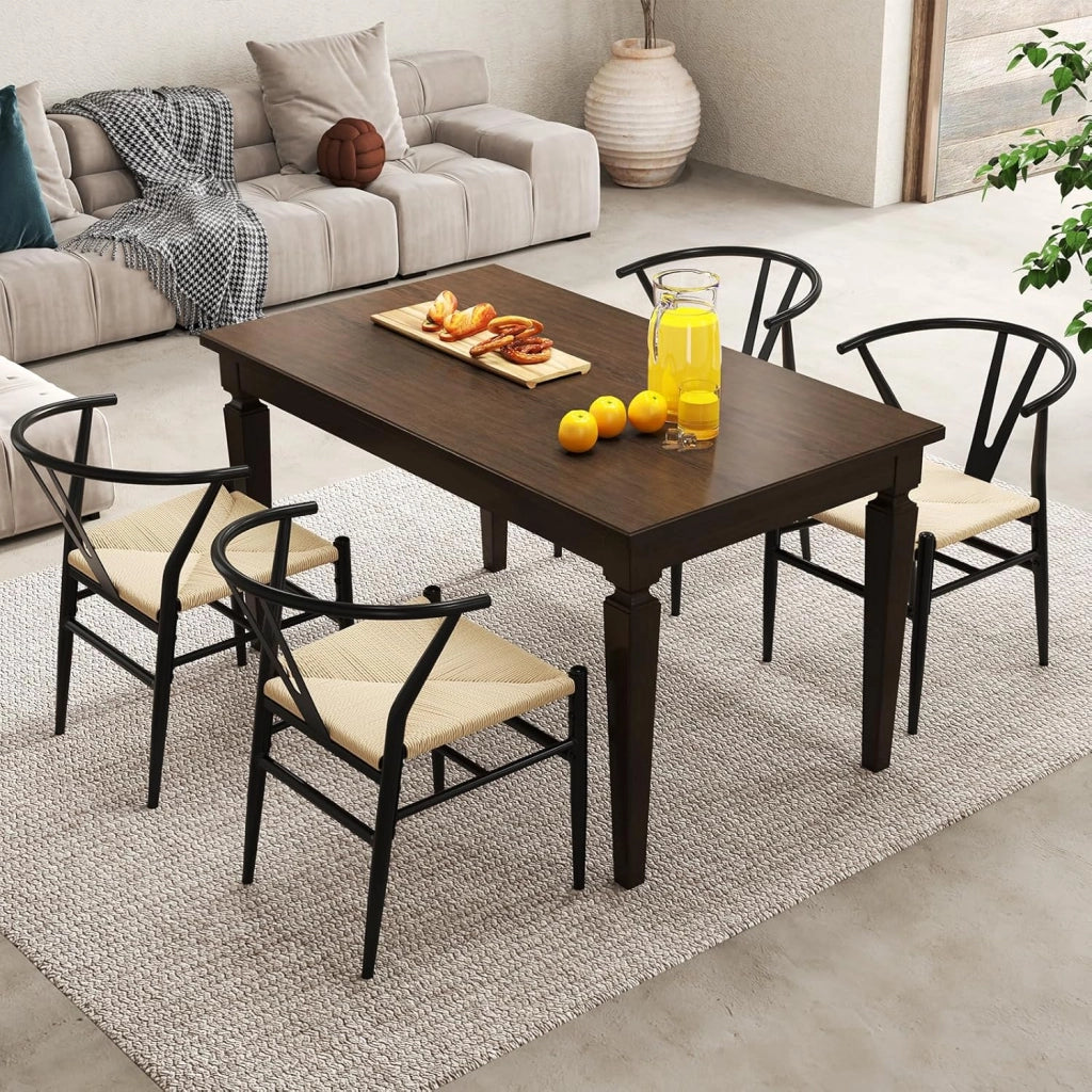 Set di 2 Sedie Sala da Pranzo, Sedie Impilabile Moderna in Metallo con Seduta Intrecciato, Schienale a Forma di Y e Braccioli, Poltrone per Ufficio, Cucina e Ristorante (Nero e Naturale)