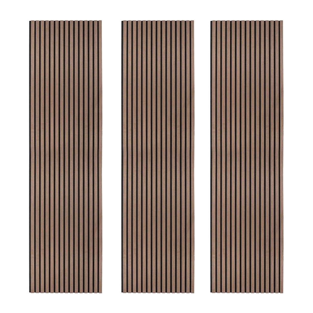 Tre Pannelli Fonoassorbenti con Doghe Noce Scuro Moderno Lusso 3D 2400 x 600mm