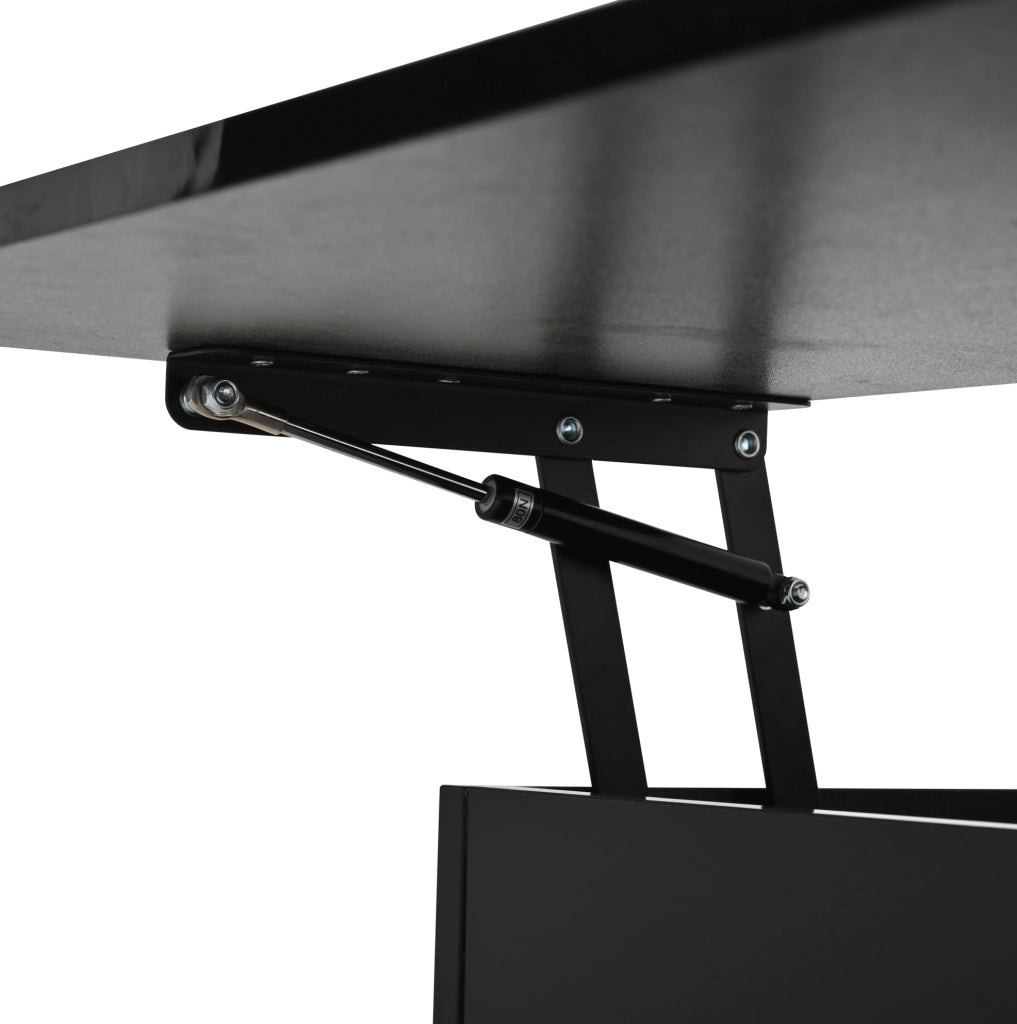 Tavolino da caff猫 100x50x40 cm; alzata idraulica con vano nascosto e cassetto; pannello truciolare nero