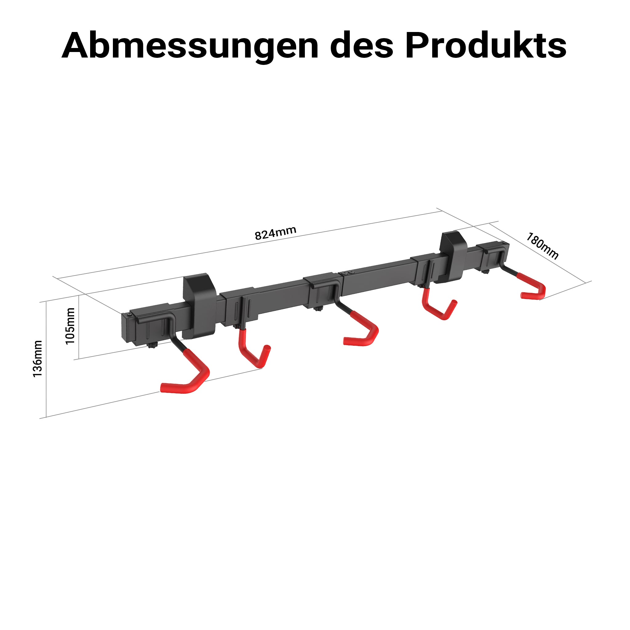 Portabici da muro per 3 biciclette e 2 caschi, 82,4 x 18 x 13,6 cm, max 95 kg, portabici da parete universale, facile installazione, supporto con 3 ganci appendi bici in acciaio