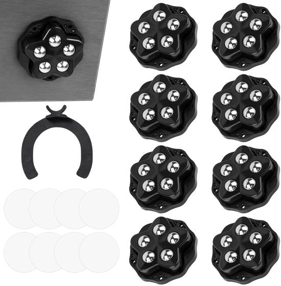 Piedini per mobili, 8 piccoli piedini per mobili con freno di sicurezza, ruote pesanti per mobili con rotazione 360°, ruote pesanti autoadesive con 8 freni, capacità di carico 150 kg (nero)