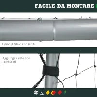 Porta da Calcio Grigia 180x120x60 cm con Viti e Picchetti inclusi, in PE e Metallo