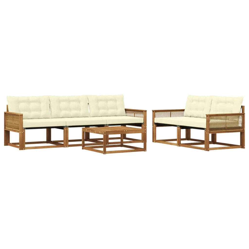 Set di divani da esterno con cuscino 6 pcs Naturale e Crema