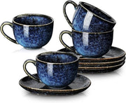 Set di 4 tazze cappuccino con piatti in stile stellato blu per caffè, tè e altro - 6 oz ciascuno