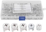 Kit di connettori per mobili - 75 pezzi - Connettore eccentrico - Nocciolo di connessione - Pignone - Set di viti - Contenitore compatto - Connettore per mobili