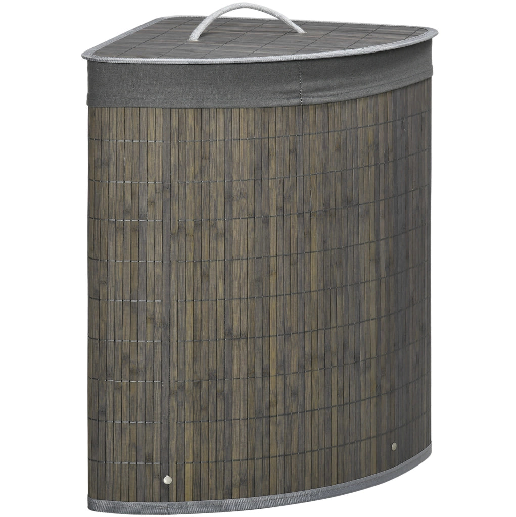 Cesto portabiancheria 38x38x57 cm con coperchio e sacco interno rimovibile in bambù grigio