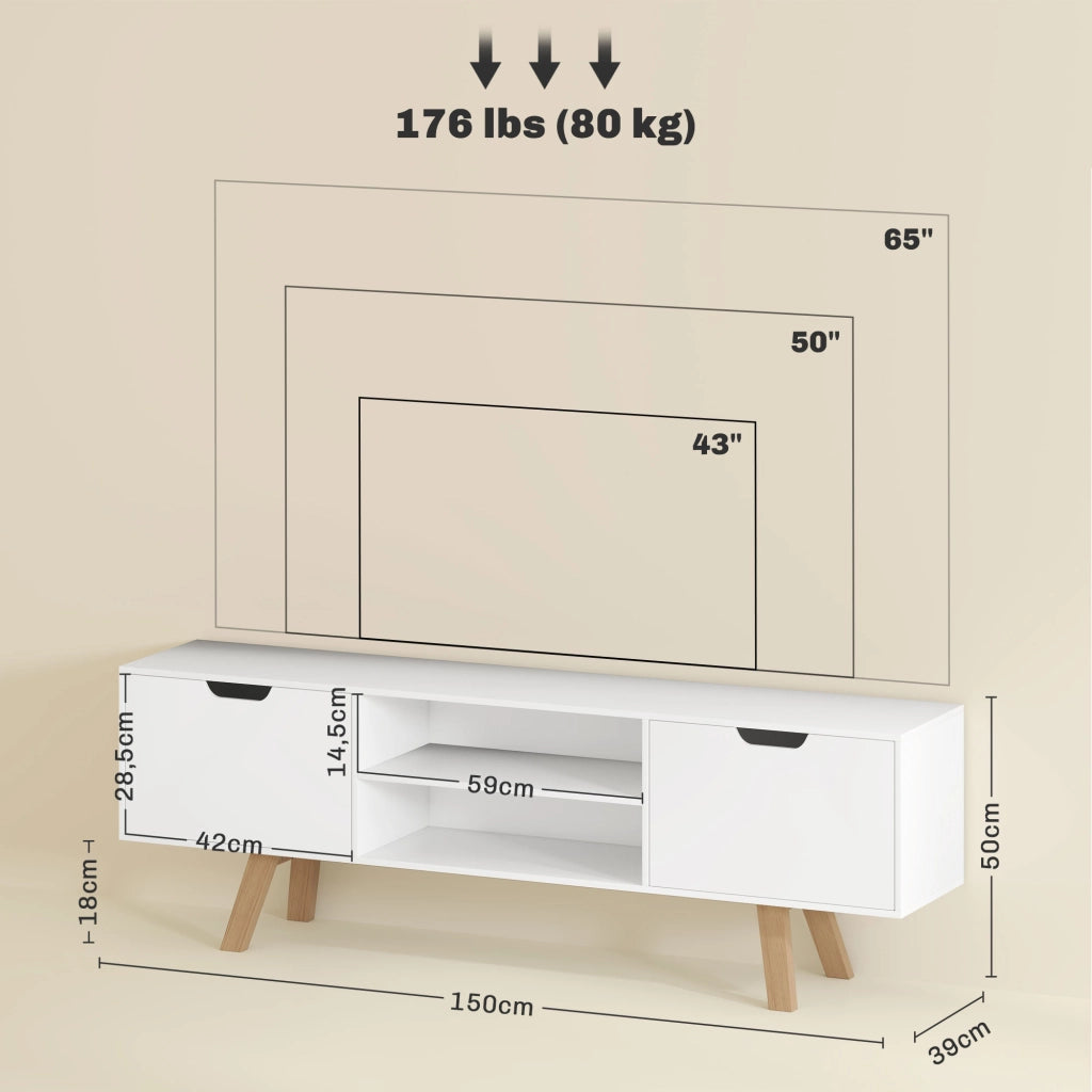 Mobile TV con cassetti e scaffali aperti ¨C zephmum ¨C MDF, bianco, 150x39x50 cm