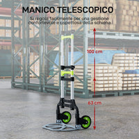 Carrello Portapacchi Pieghevole con Maniglia Telescopica Capacità 70 kg in Alluminio Argento