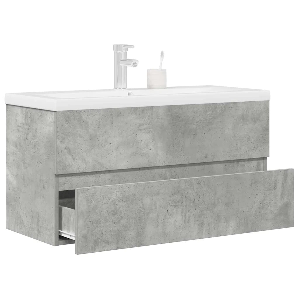 Set Mobili da Bagno 2 pz Grigio Cemento in Legno Multistrato