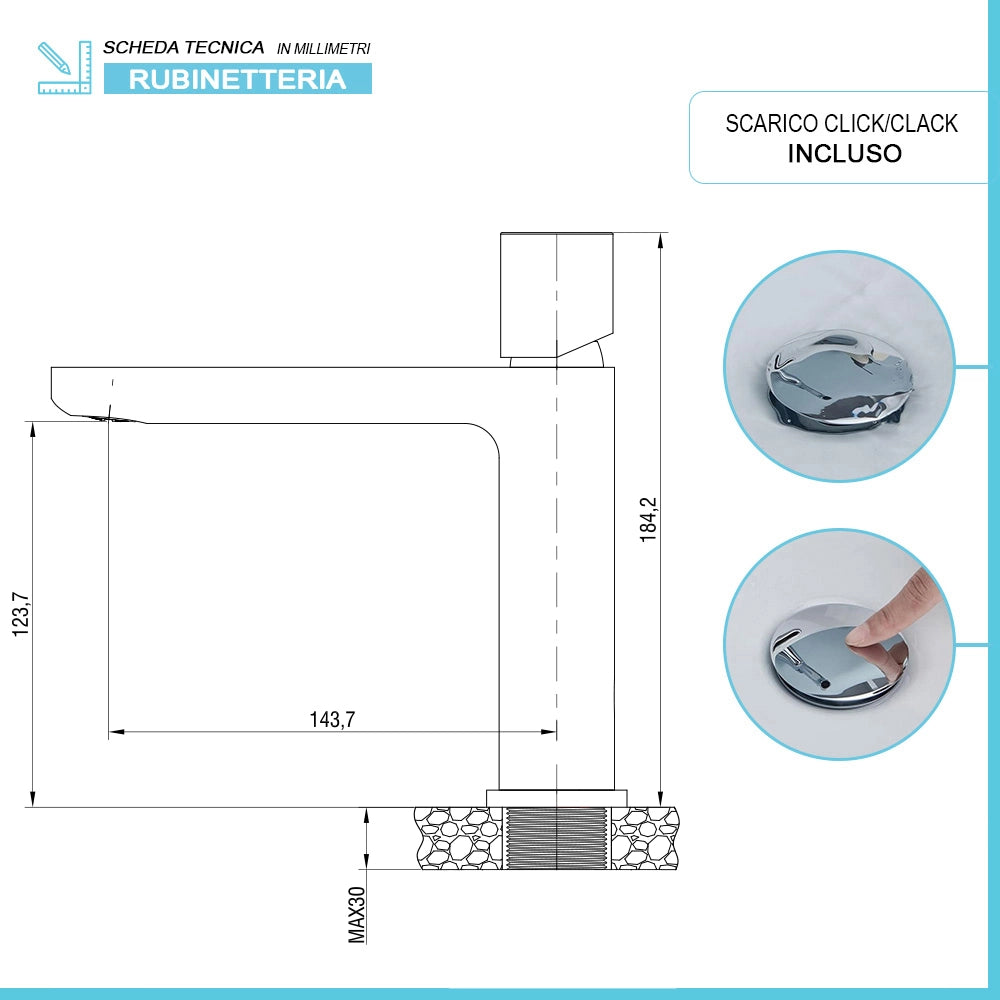 Set miscelatori lavabo a bocca lunga e bidet in ottone cromato Lotus