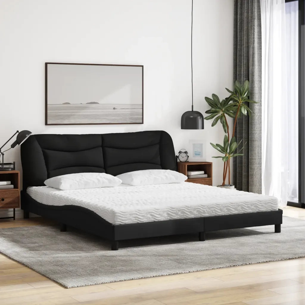 Letto con Materasso Hvar Nero 180x200 cm in Tessuto 3208550