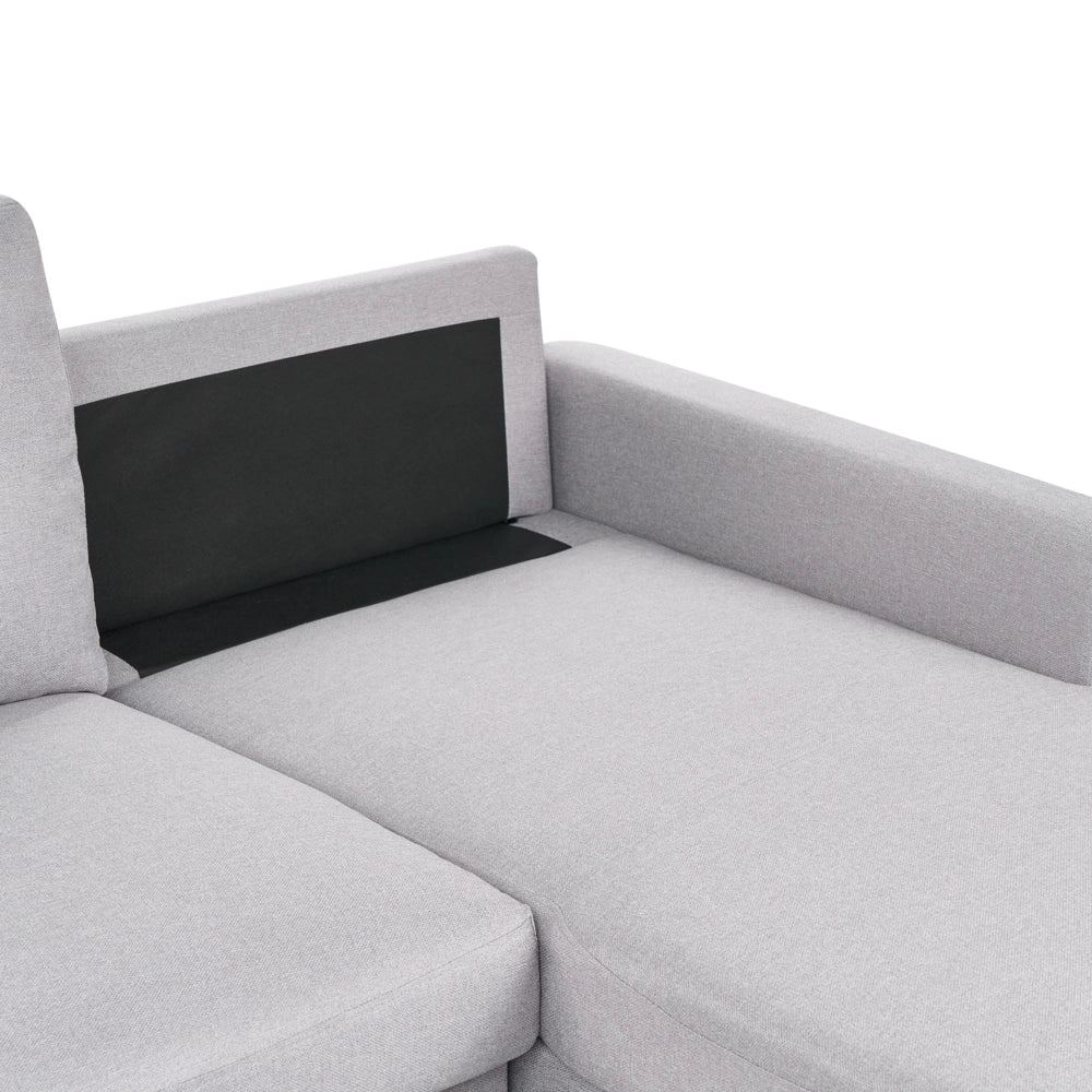 Divano letto angolare in tessuto grigio chiaro 4 posti contenitore a forma di L Orientamento a versione sinistra
