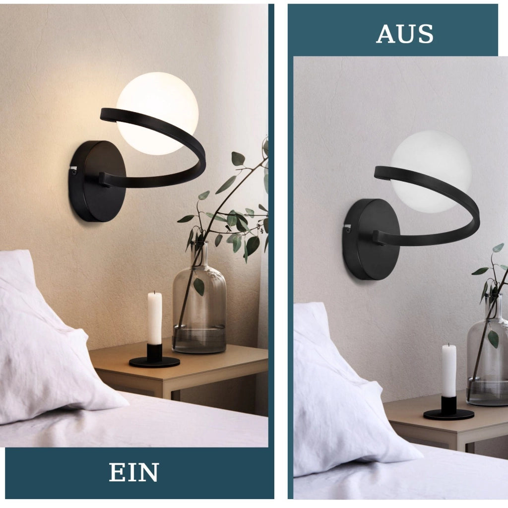 ZMH Applique da parete per bagno sfera in vetro G9 nera monocappa bianca per interni