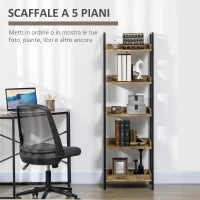 Libreria Stile Industriale a 5 Ripiani in Legno e Metallo, 48x30x155cm, Marrone Rustico