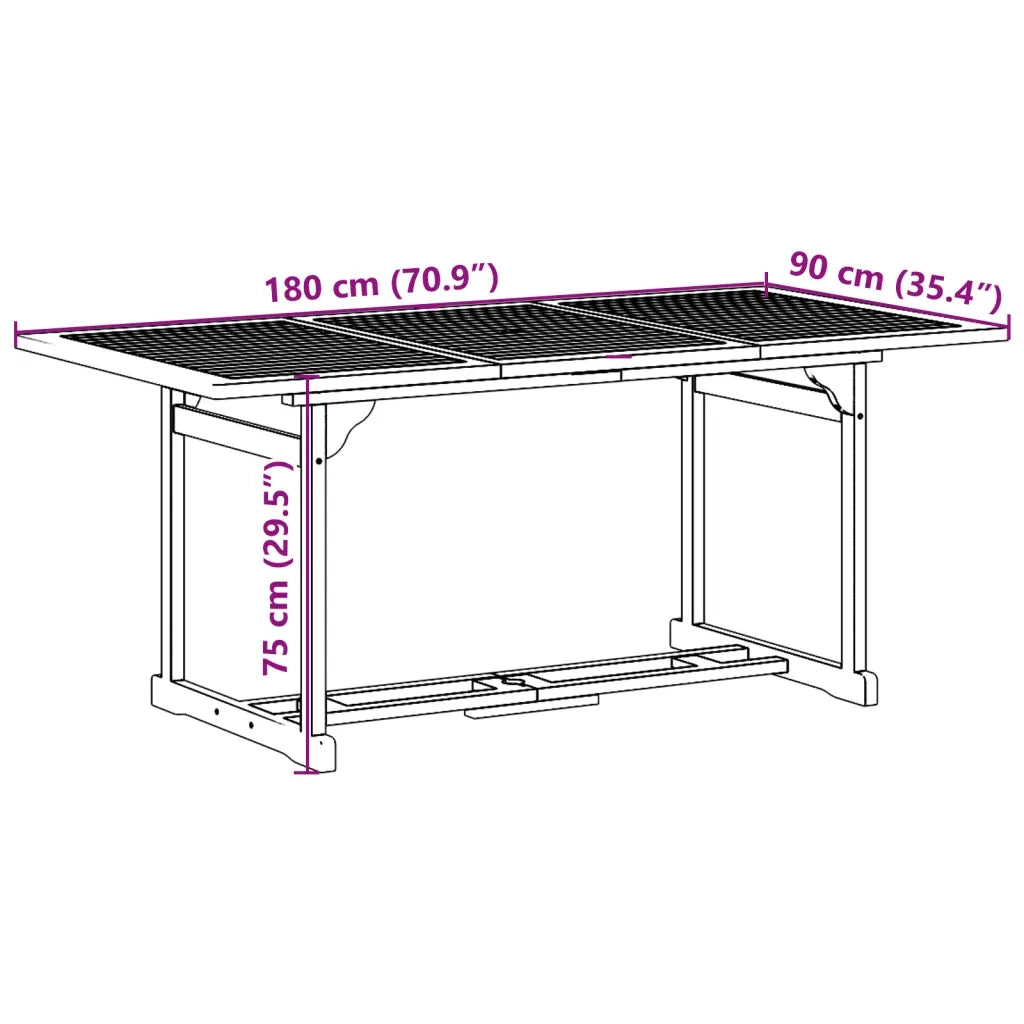 Set da Pranzo da Giardino 9pz 180x90x75cm Legno Massello Acacia 3321529