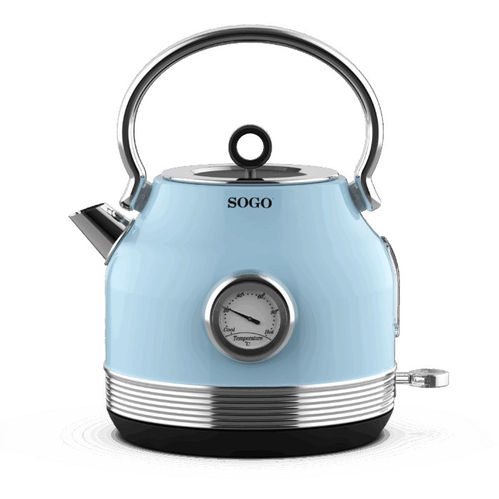 Bollitore elettrico 1,8 litri in acciaio inox rosso metallizzato, 2200W, termometro integrato, base girevole 360° - SOGO