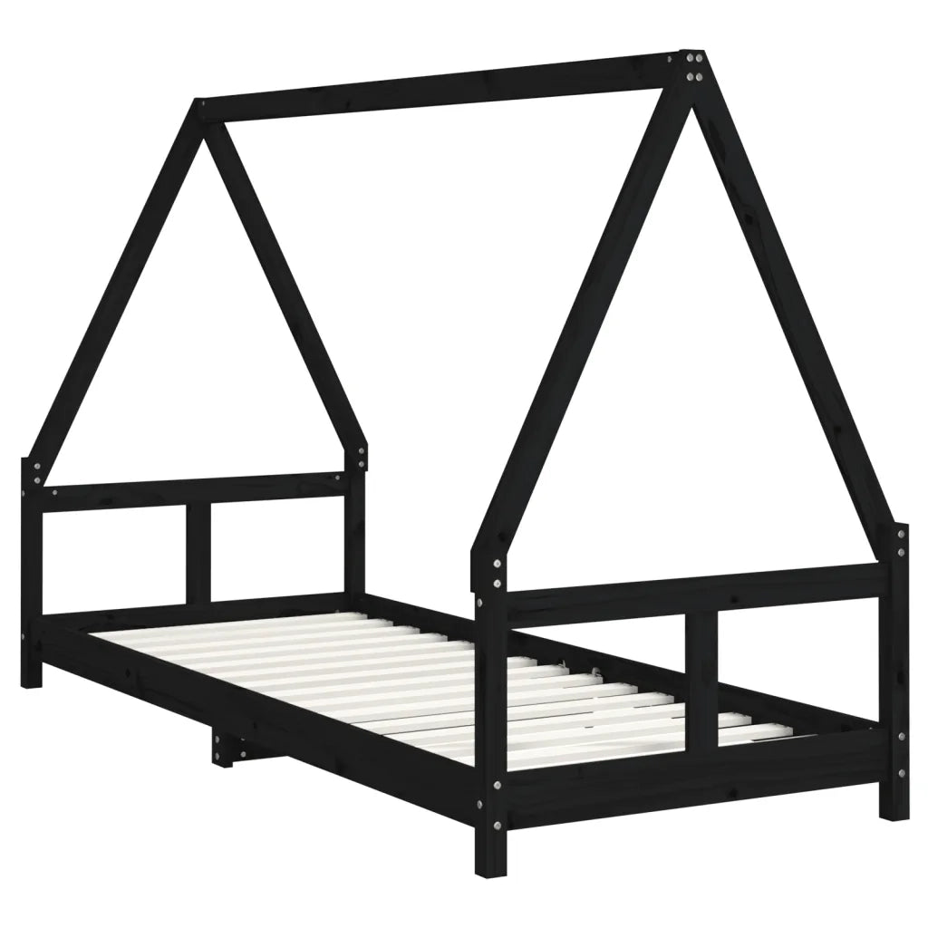 Giroletto per Bambini | Letto Infantile | Lettino Nero 80x200 cm in Legno Massello di Pino