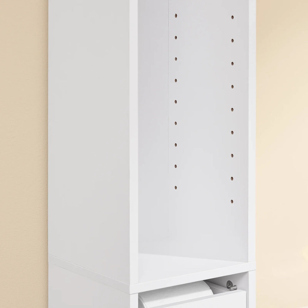 SoBuy BZR34-K-W Mobile Bagno Salvaspazio Colonna Alta Mobiletto Bagno Stretto con Anta e Cassetto Armadietto Bagno Multiuso Mobile Alto per Lavanderia e WC 20x20x145cm